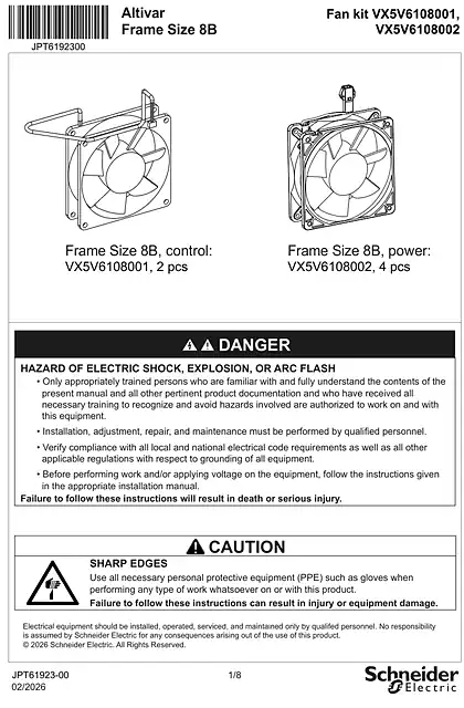 schneider施耐德Instruction Sheet - Fan Kit - Frame Size 8B